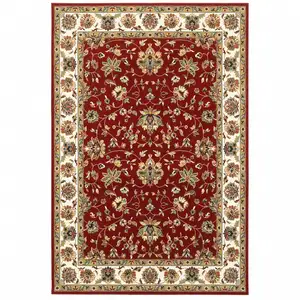 Photo of Red Ivory Machine Woven Floral Oriental Indoor Area Rug