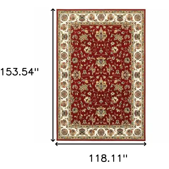 Red Ivory Machine Woven Floral Oriental Indoor Area Rug Photo 6