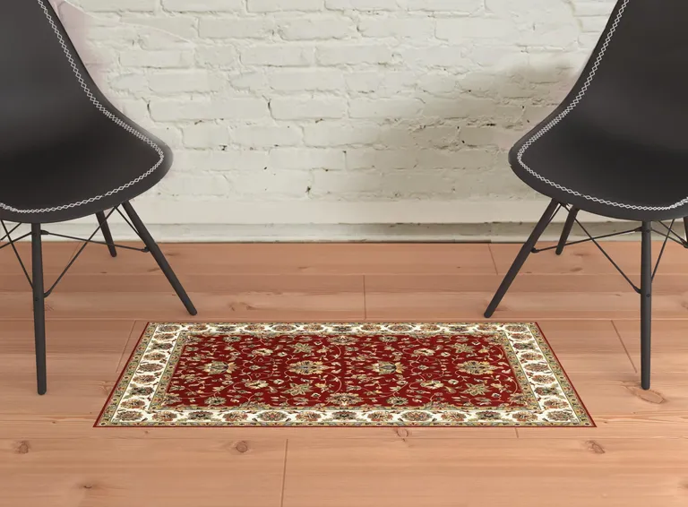 Red Ivory Machine Woven Floral Oriental Indoor Area Rug Photo 4