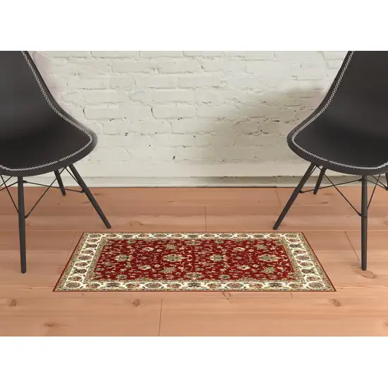 Red Ivory Machine Woven Floral Oriental Indoor Area Rug Photo 5