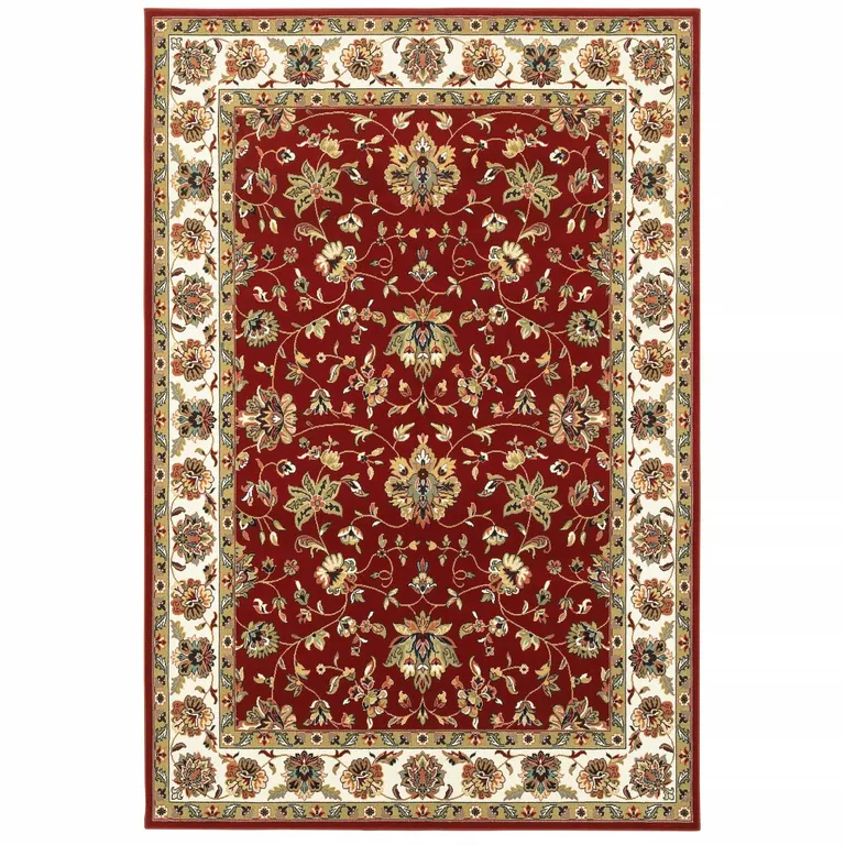 Red Ivory Machine Woven Floral Oriental Indoor Area Rug Photo 1