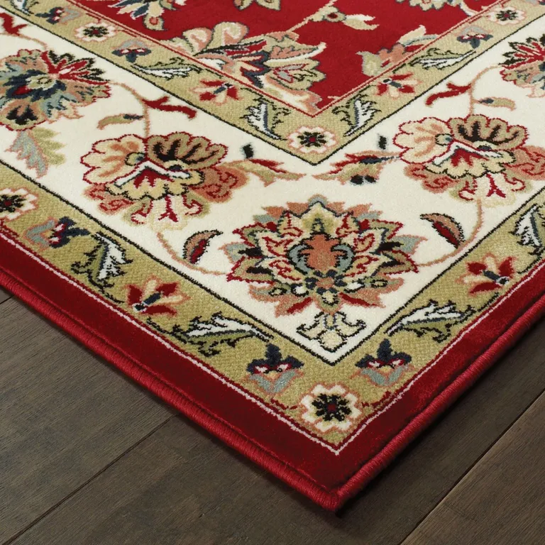 Red Ivory Machine Woven Floral Oriental Indoor Area Rug Photo 2