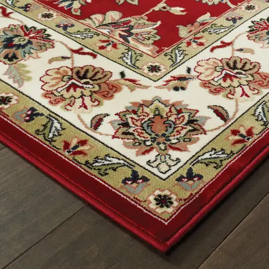 Red Ivory Machine Woven Floral Oriental Indoor Area Rug Photo 3