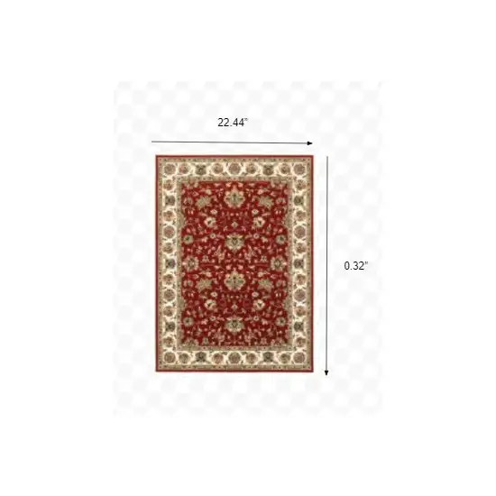 Red Ivory Machine Woven Floral Oriental Indoor Area Rug Photo 2