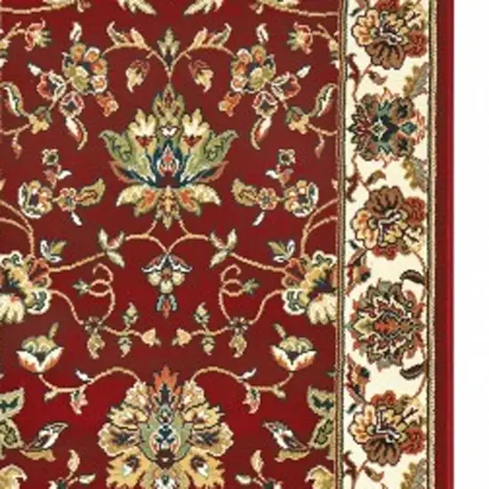 Red Ivory Machine Woven Floral Oriental Indoor Runner Rug Photo 3