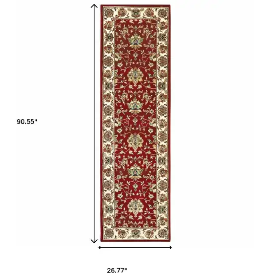 Red Ivory Machine Woven Floral Oriental Indoor Runner Rug Photo 5