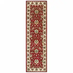 Photo of Red Ivory Machine Woven Floral Oriental Indoor Runner Rug