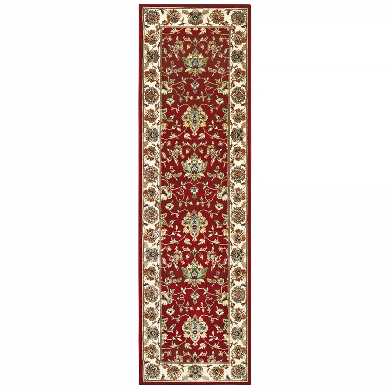 Red Ivory Machine Woven Floral Oriental Indoor Runner Rug Photo 1