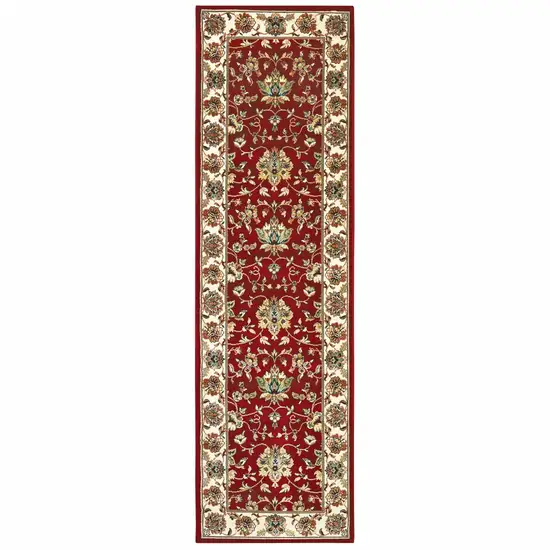 Red Ivory Machine Woven Floral Oriental Indoor Runner Rug Photo 1