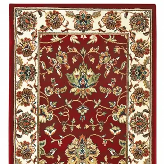 Red Ivory Machine Woven Floral Oriental Indoor Runner Rug Photo 4