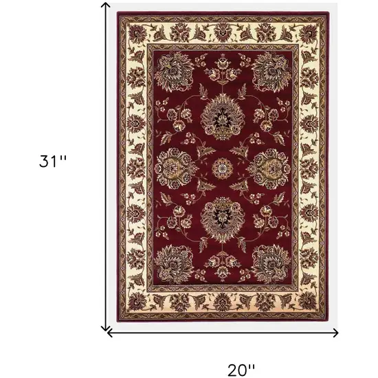 2'X3' Red Ivory Machine Woven Floral Traditional Indoor Accent Rug Photo 9