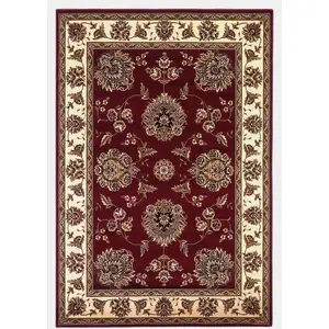 Photo of Red Ivory Machine Woven Floral Traditional Indoor Accent Rug