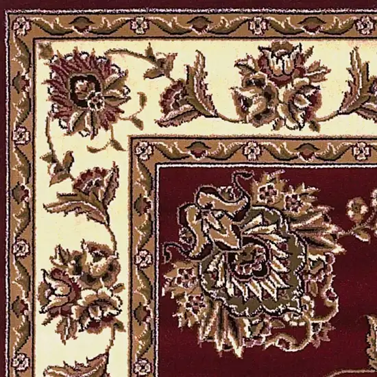 Red Ivory Machine Woven Floral Traditional Indoor Accent Rug Photo 2