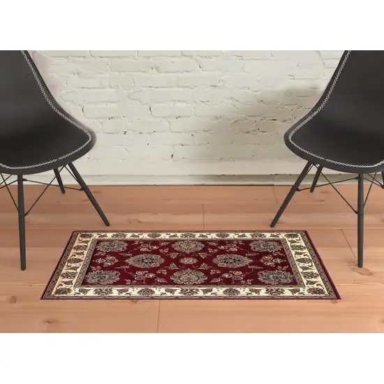 Red Ivory Machine Woven Floral Traditional Indoor Accent Rug Photo 6