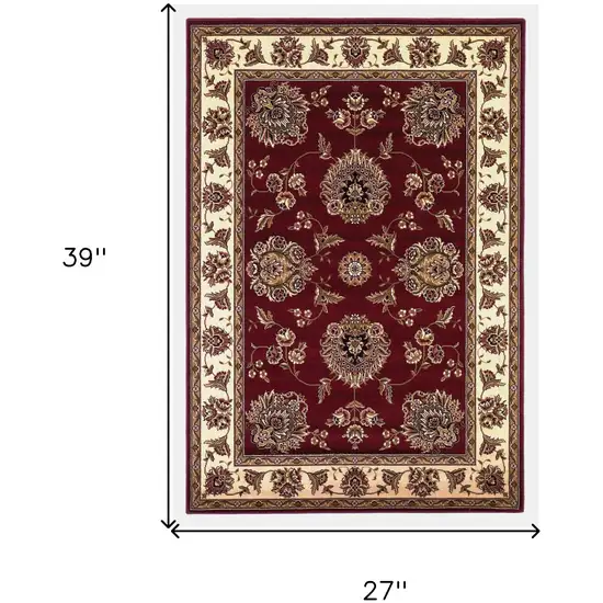 Red Ivory Machine Woven Floral Traditional Indoor Accent Rug Photo 7