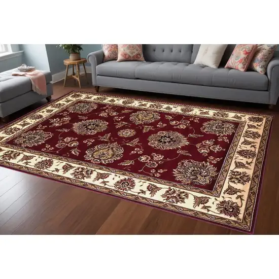 Red Ivory Machine Woven Floral Traditional Indoor Area Rug Photo 1