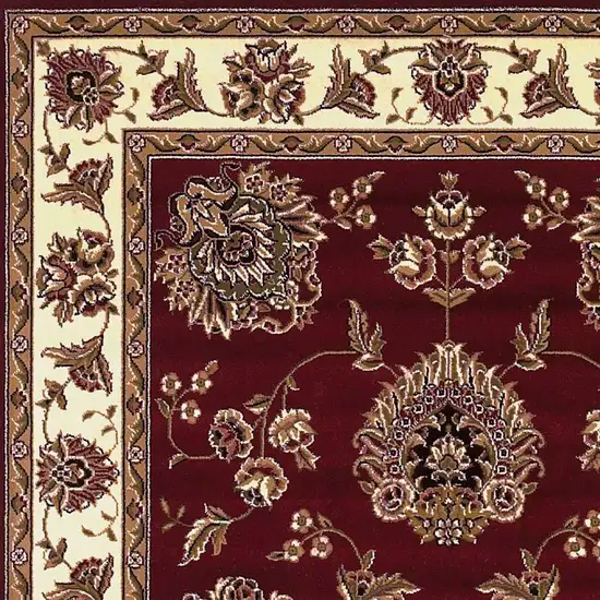 Red Ivory Machine Woven Floral Traditional Indoor Area Rug Photo 3