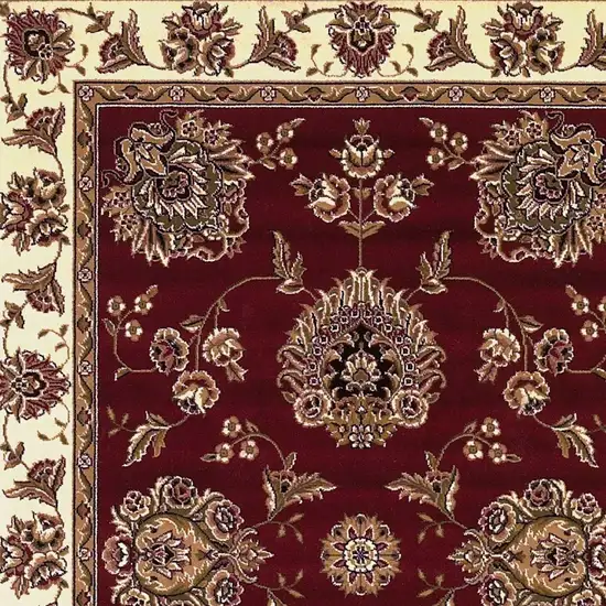 Red Ivory Machine Woven Floral Traditional Indoor Area Rug Photo 7