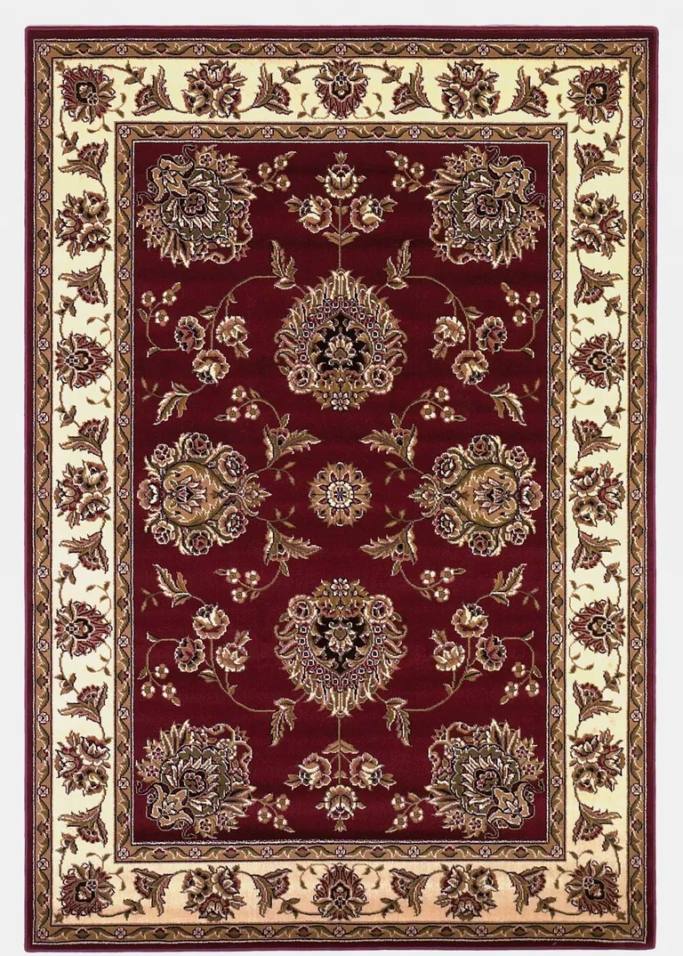 Red Ivory Machine Woven Floral Traditional Indoor Area Rug Photo 1