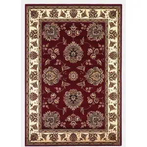 Photo of Red Ivory Machine Woven Floral Traditional Indoor Area Rug