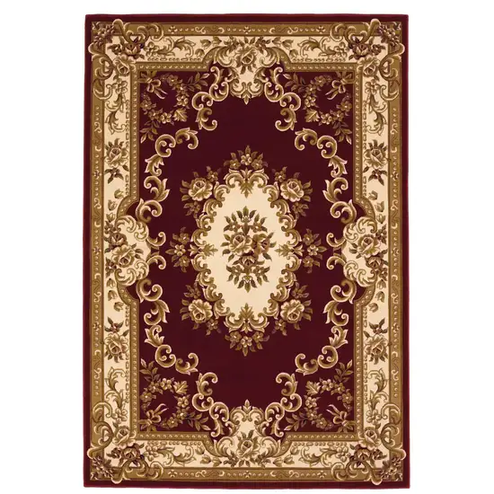 2'X3' Red Ivory Machine Woven Hand Carved Floral Medallion Indoor Accent Rug Photo 6