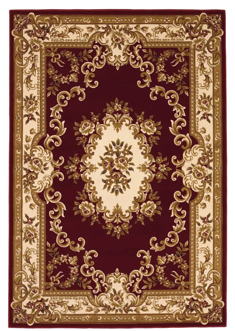 Red Ivory Machine Woven Hand Carved Floral Medallion Indoor Accent Rug Photo 1