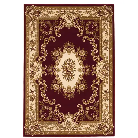 Red Ivory Machine Woven Hand Carved Floral Medallion Indoor Accent Rug Photo 1
