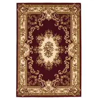 Photo of Red Ivory Machine Woven Hand Carved Floral Medallion Indoor Accent Rug