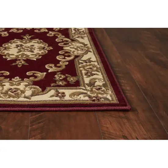Red Ivory Machine Woven Hand Carved Floral Medallion Indoor Accent Rug Photo 4