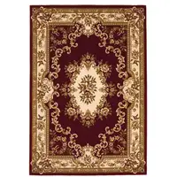 Photo of Red Ivory Machine Woven Hand Carved Floral Medallion Indoor Area Rug