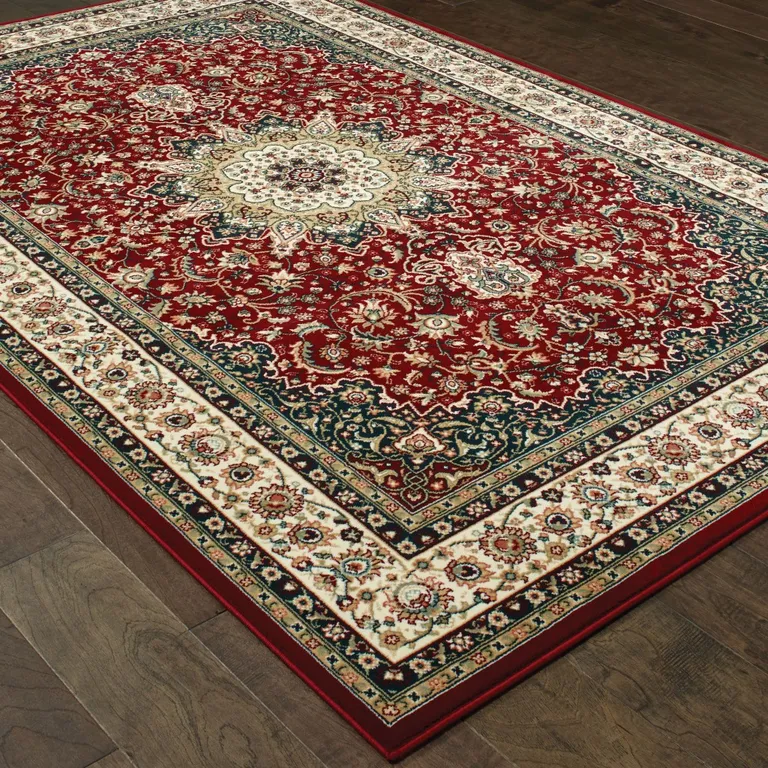 Red Ivory Machine Woven Oriental Indoor Area Rug Photo 3