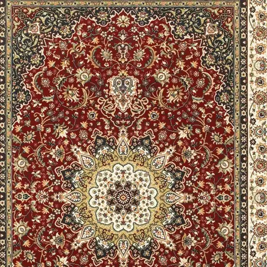 Red Ivory Machine Woven Oriental Indoor Area Rug Photo 4