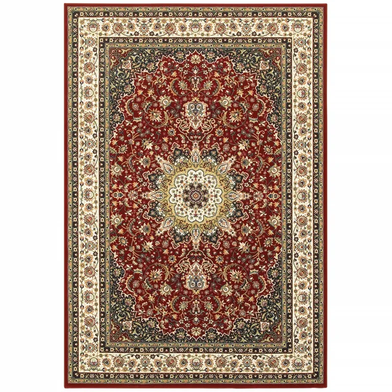 Red Ivory Machine Woven Oriental Indoor Area Rug Photo 1