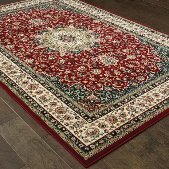 Red Ivory Machine Woven Oriental Indoor Area Rug Photo 3