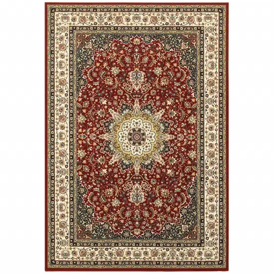 Red Ivory Machine Woven Oriental Indoor Area Rug Photo 1