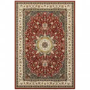 Photo of Red Ivory Machine Woven Oriental Indoor Area Rug