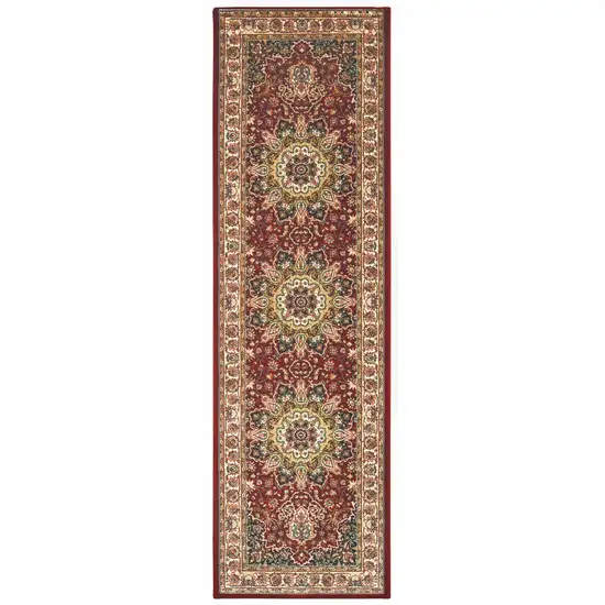 8' Red Ivory Machine Woven Oriental Indoor Runner Rug Photo 3