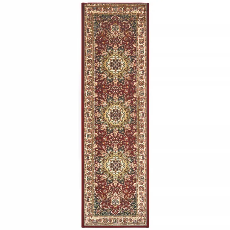 Red Ivory Machine Woven Oriental Indoor Runner Rug Photo 1