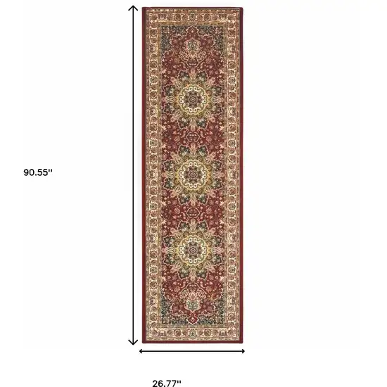 8' Red Ivory Machine Woven Oriental Indoor Runner Rug Photo 5