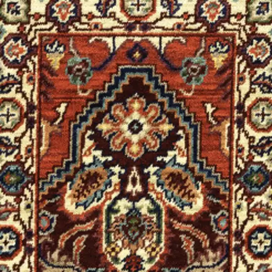 2' X 6' Red Ivory Orange And Blue Oriental Power Loom Stain Resistant Runner Rug With Fringe Photo 5