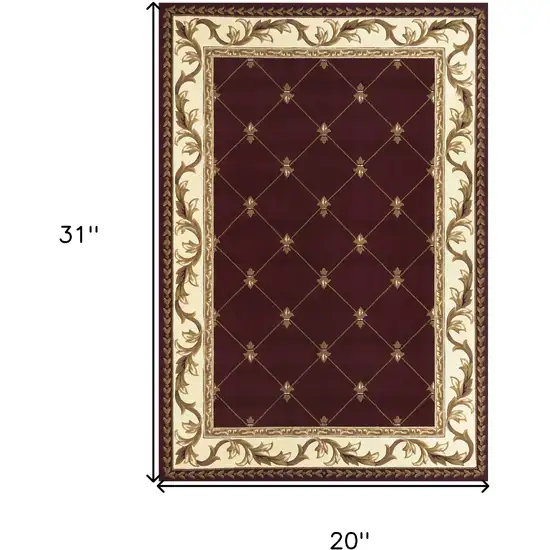 Red Machine Woven Hand Carved Fleur De Lis Indoor Accent Rug Photo 6