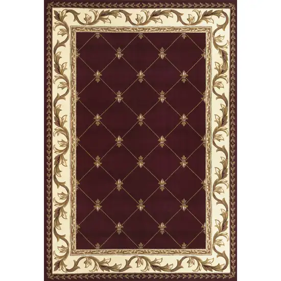 Red Machine Woven Hand Carved Fleur De Lis Indoor Accent Rug Photo 1