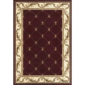 Photo of Red Machine Woven Hand Carved Fleur De Lis Indoor Accent Rug