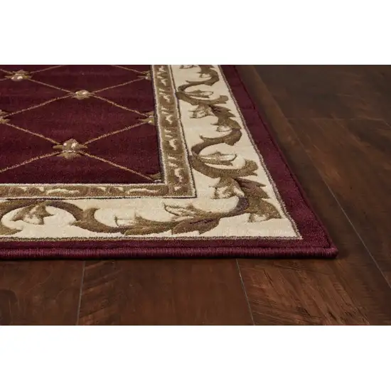Red Machine Woven Hand Carved Fleur De Lis Indoor Accent Rug Photo 4