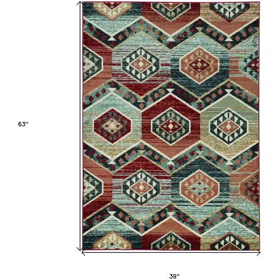 3'X5' Red Machine Woven Honeycomb Lodge Indoor Area Rug Photo 3