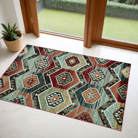 Red Machine Woven Honeycomb Lodge Indoor Area Rug Photo 1