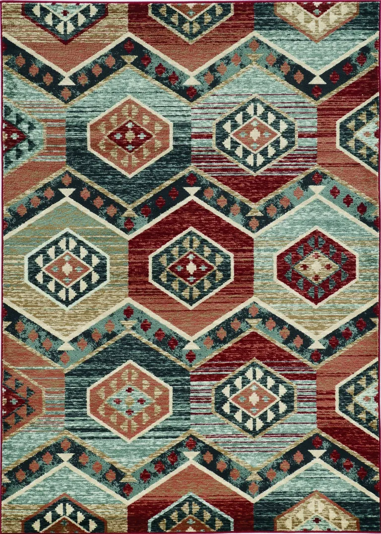 Red Machine Woven Honeycomb Lodge Indoor Area Rug Photo 1