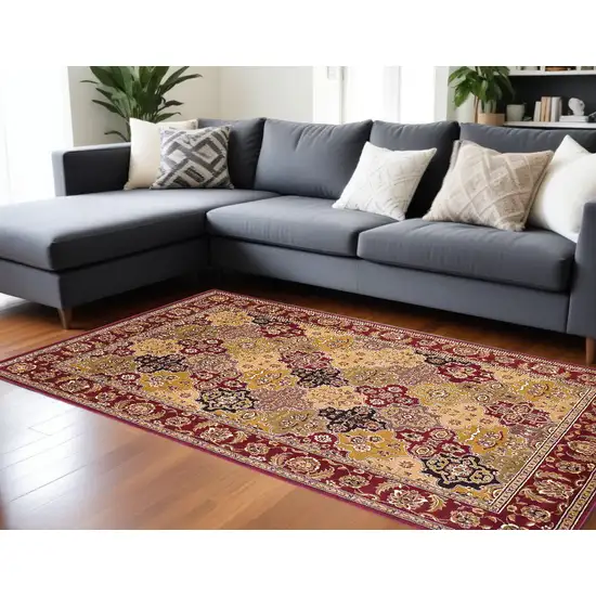 Red Machine Woven Traditional Quatrefoil Indoor Area Rug Photo 1