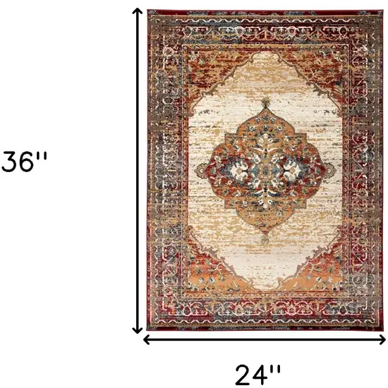 Red Medallion Power Loom Area Rug Photo 6