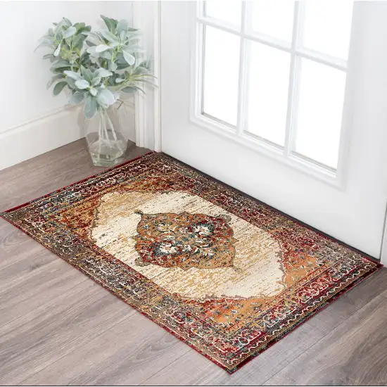 Red Medallion Power Loom Area Rug Photo 1